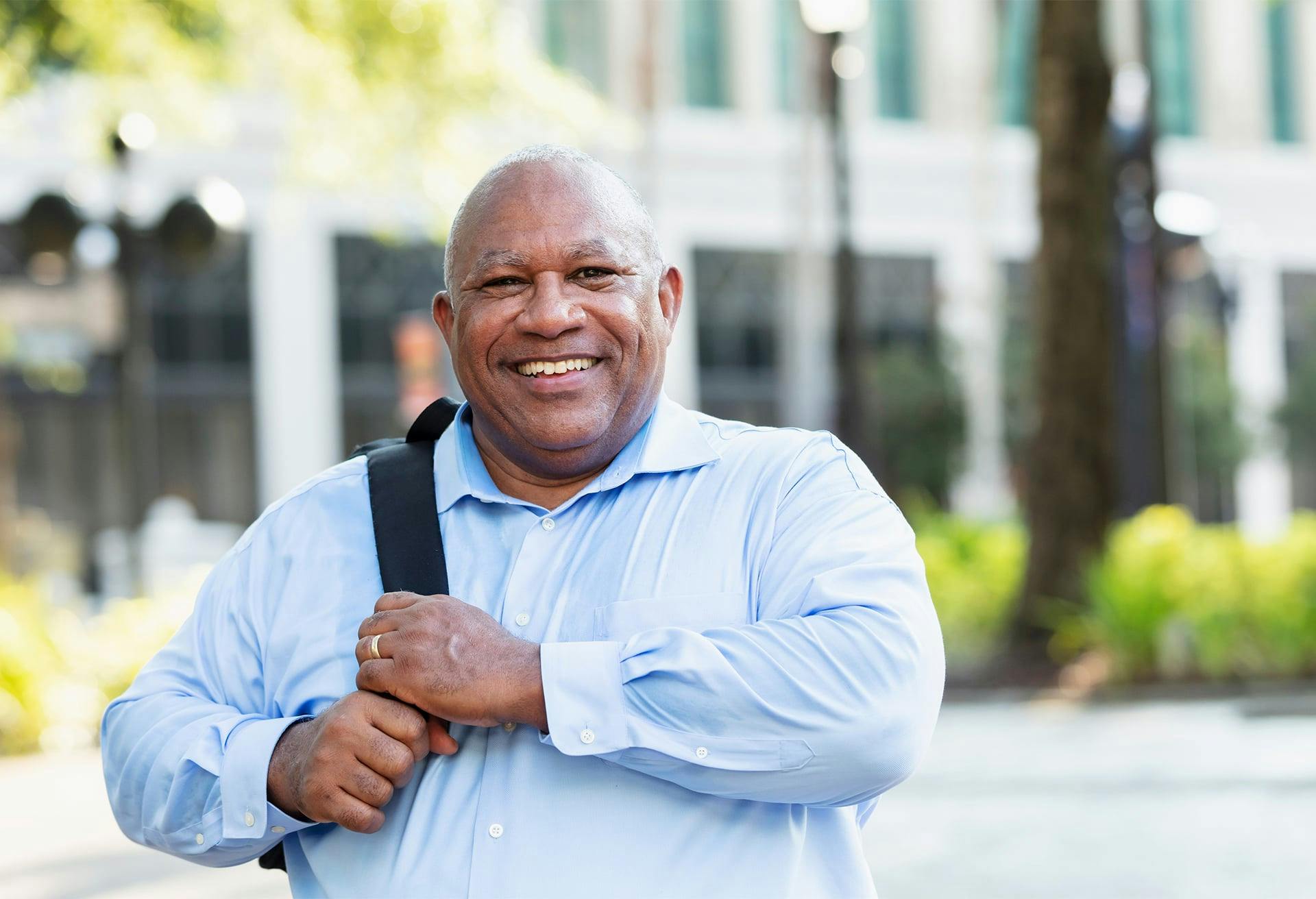 Man in a blue shirt