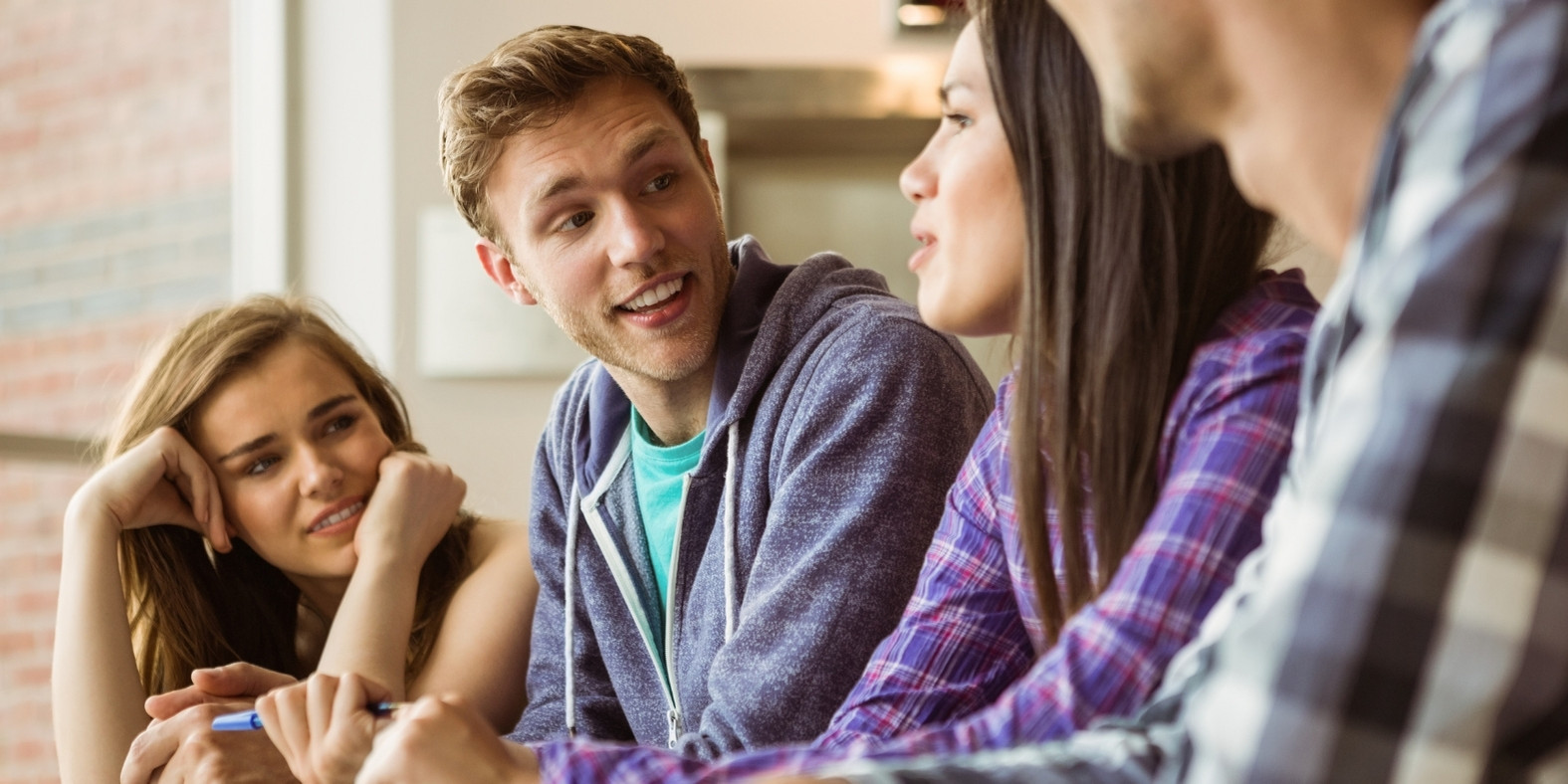 Young people talking.