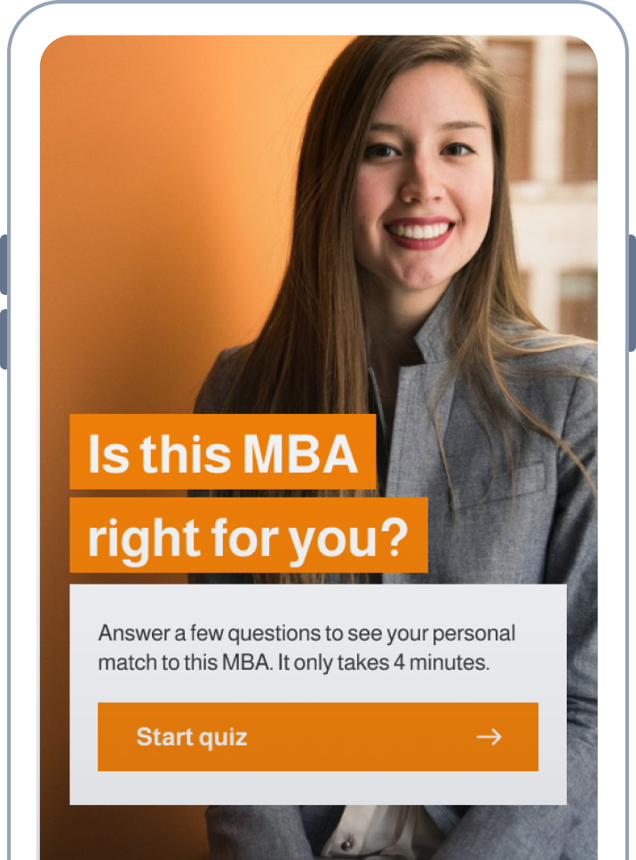 A visualisation of an Study Choice Advisor with the headline "Is this MBA right for you?"