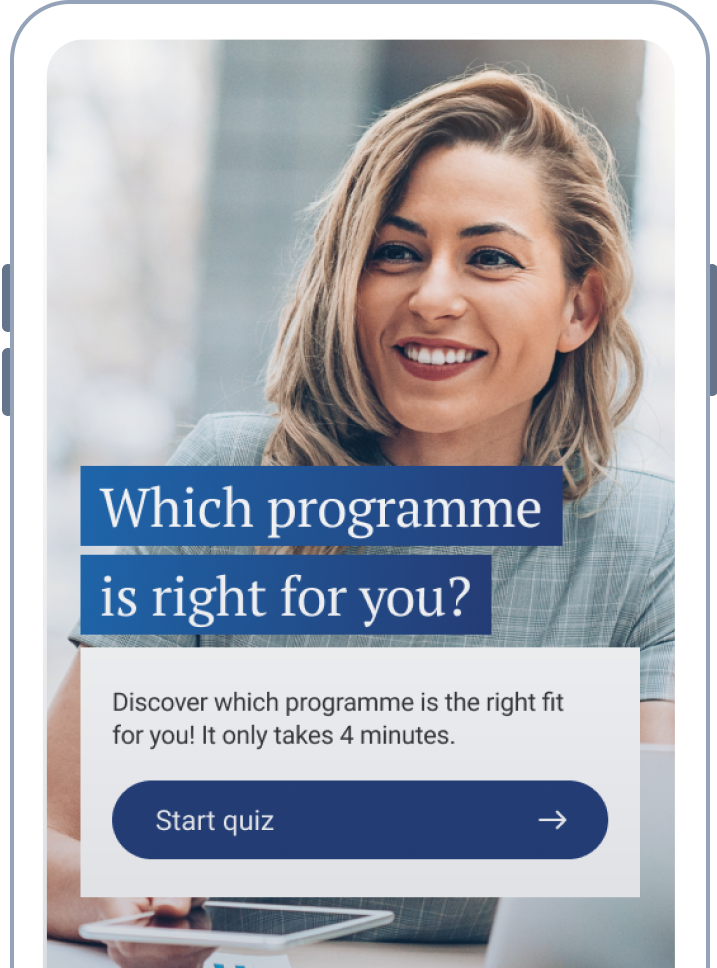A visualisation of an Study Choice Advisor with the headline "Which programme is right for you?"