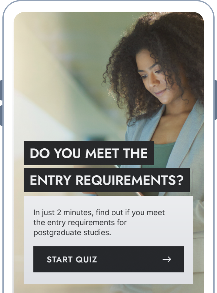 A visualisation of an Study Choice Advisor with the headline "Do you meet the entry requirements?"
