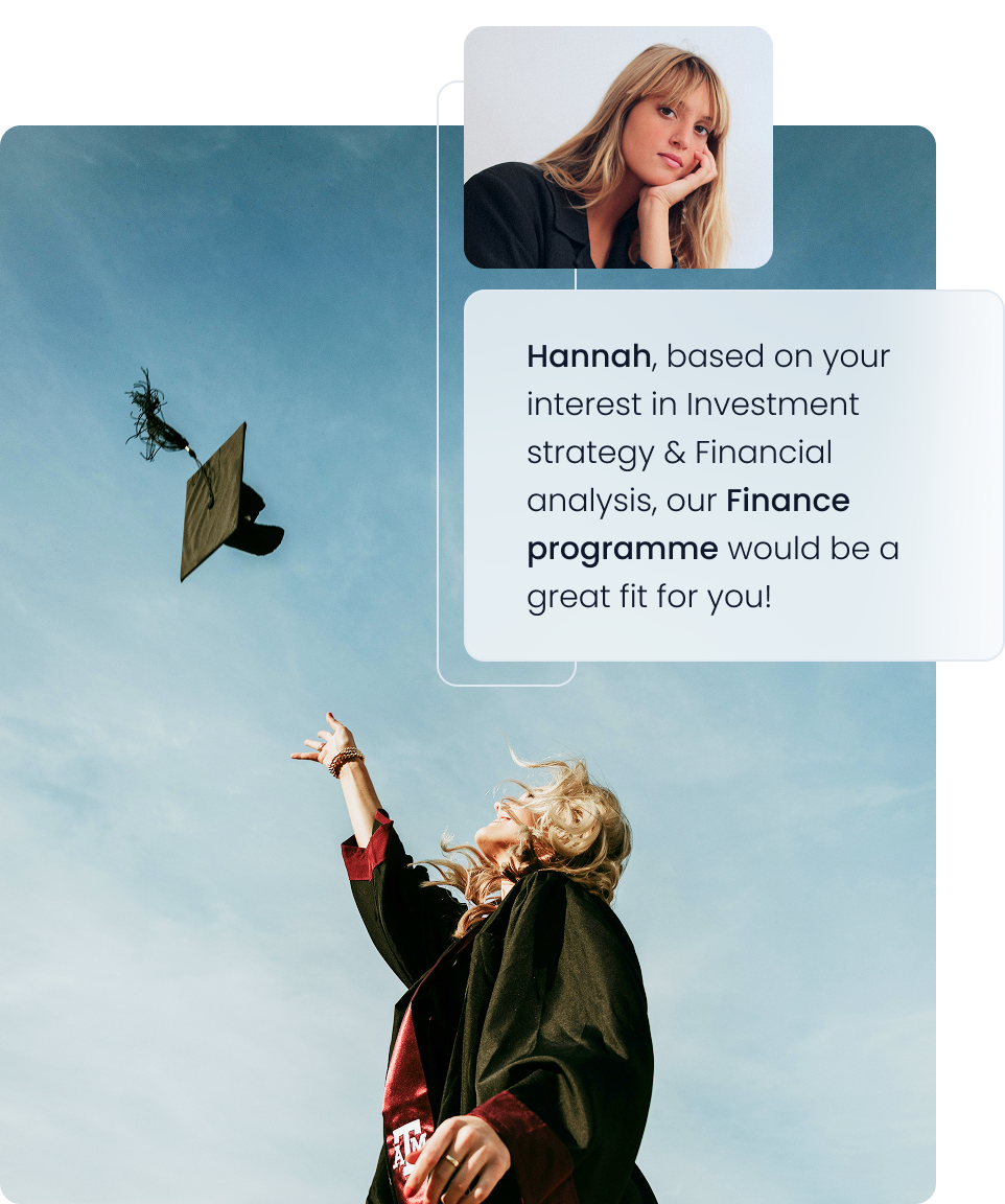 A happy student throwing her graduation cap in the air.