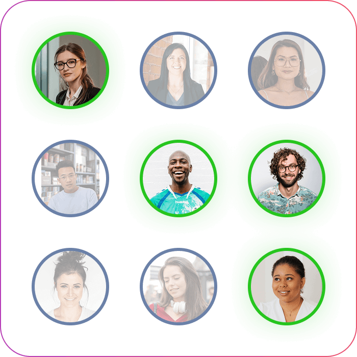 A collection of leads with different, qualified are marked with green border