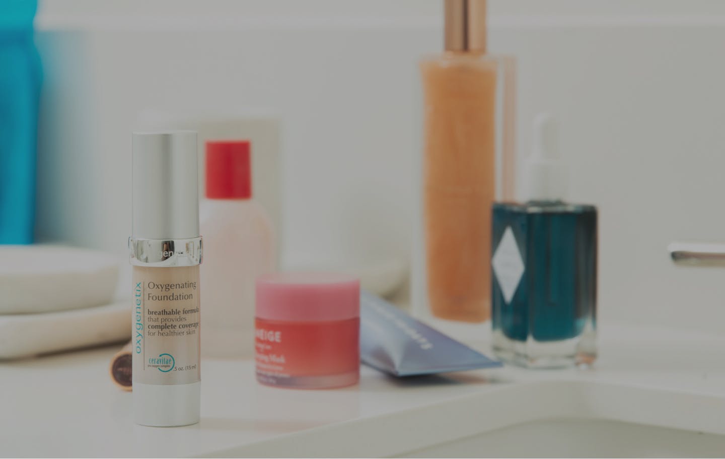 skincare products on a counter