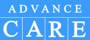 Advance Care logo with blue background