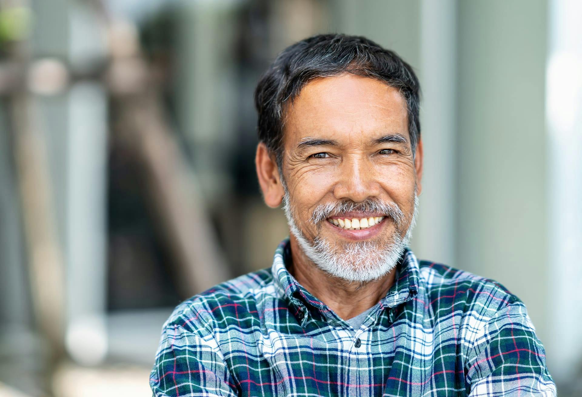 Man in a blue plaid shirt