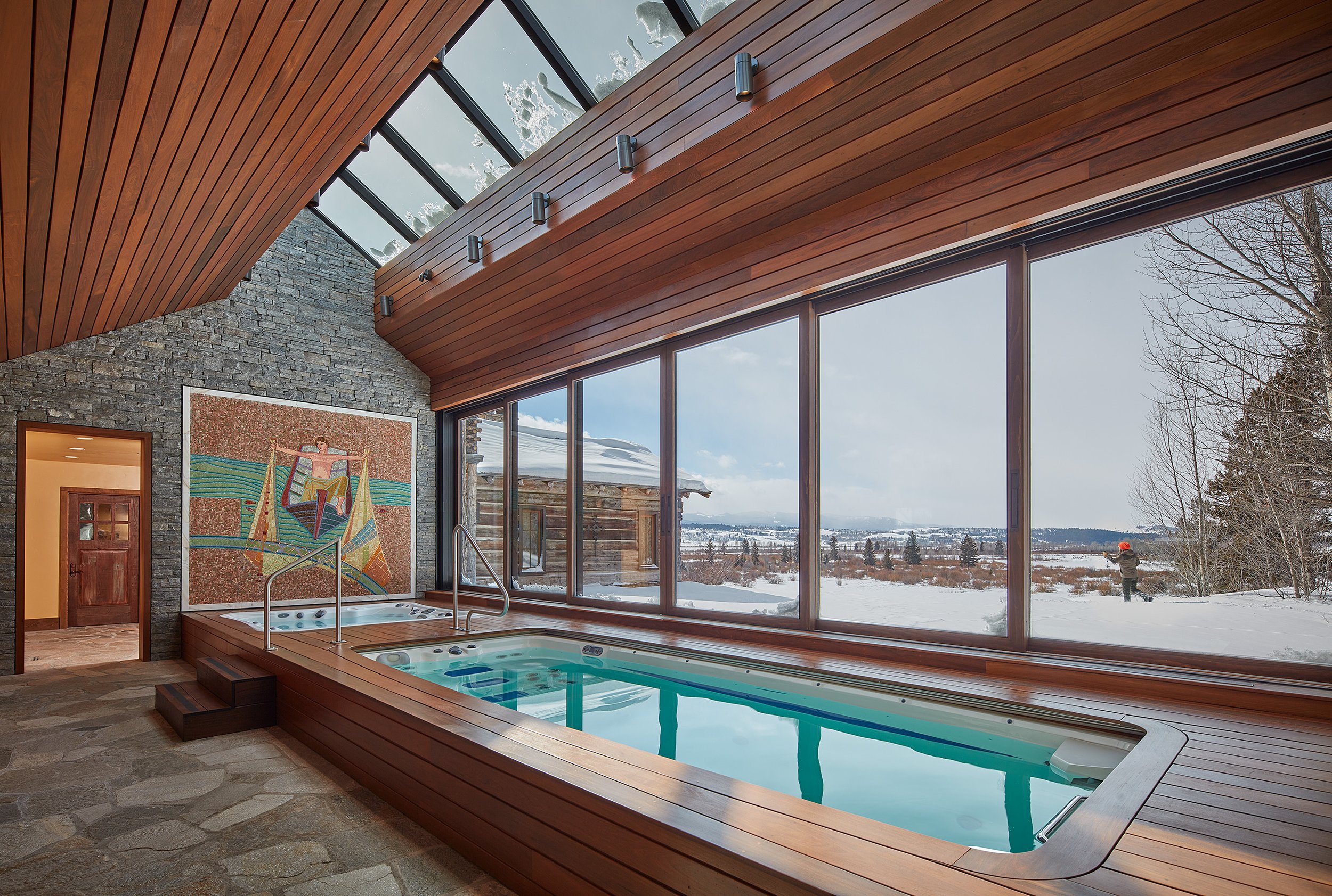 Circulating Mastercraft pool in an indoor pool pavilion in Jackson Wyoming