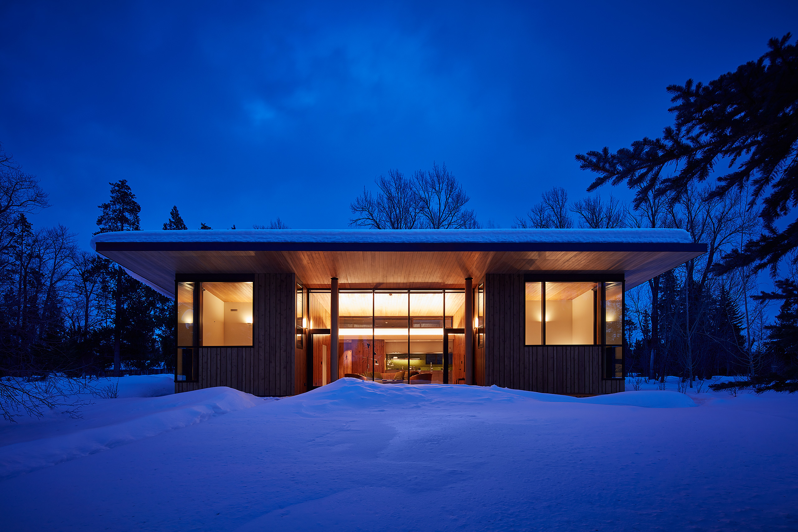 guest house in wilson wyoming at night in winter