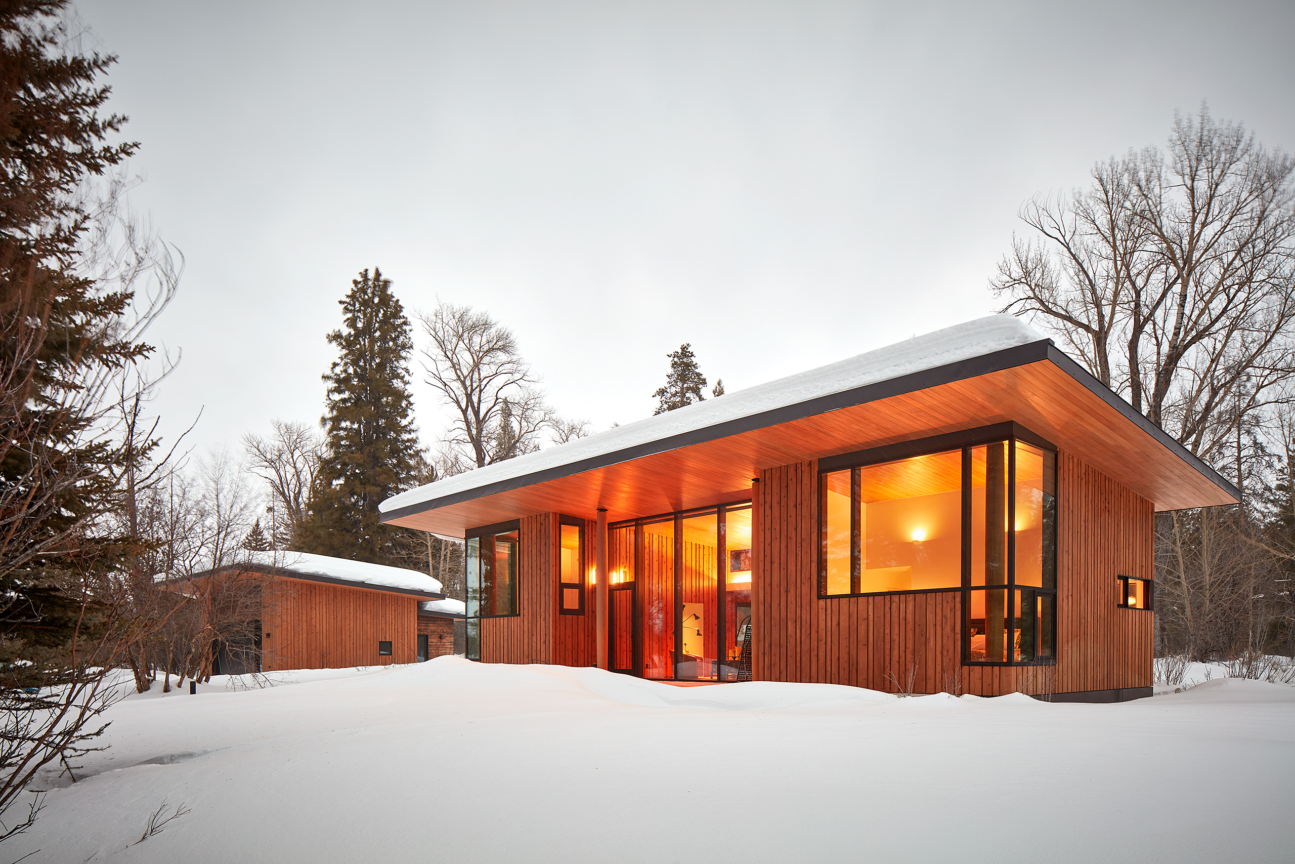 Guest house during the day in the snow