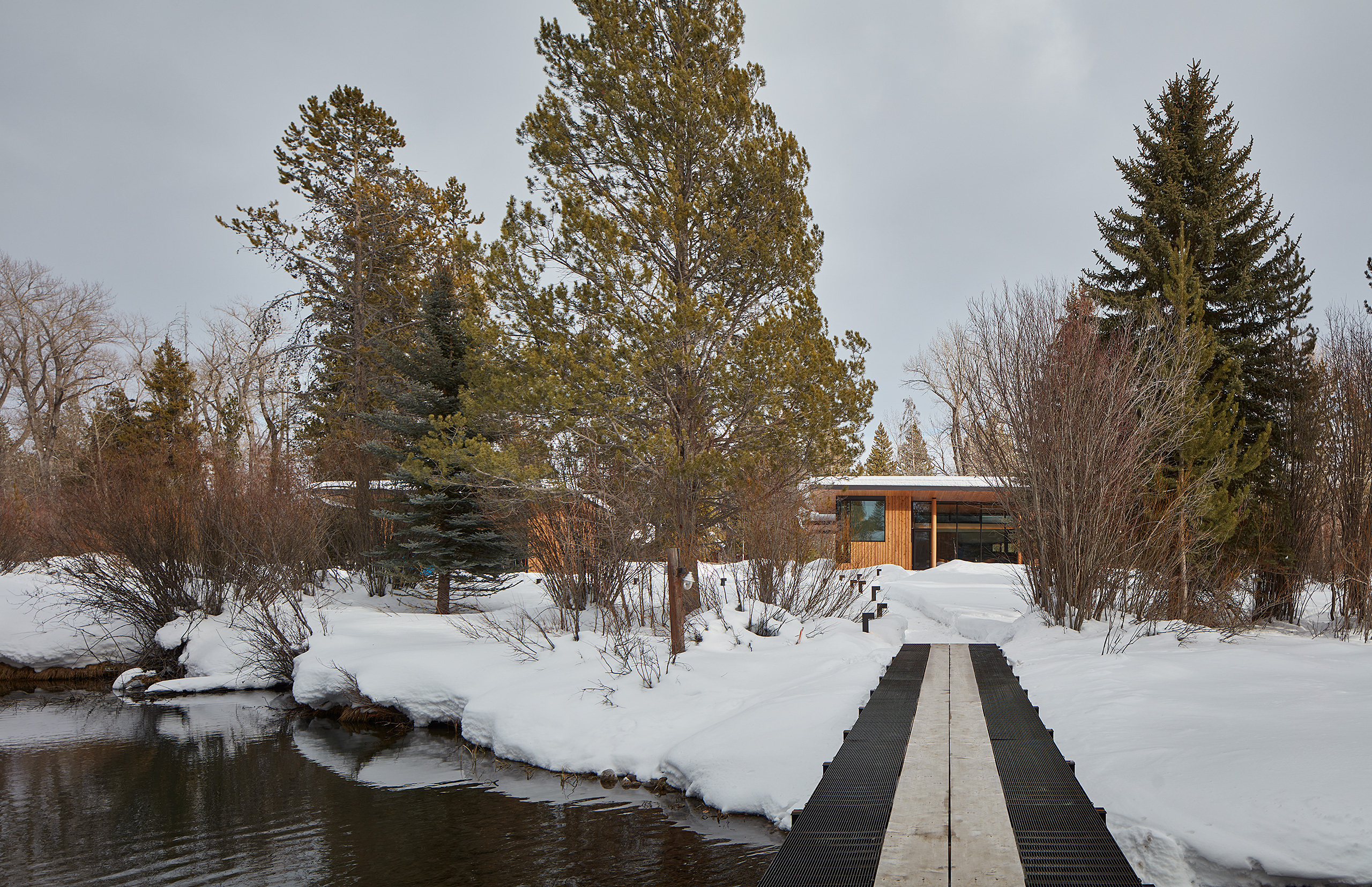 Foot bridge over a creek in the winter