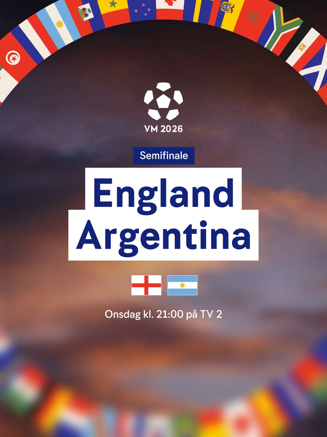 VM 2026. Onsdag 15 juli klokken 21:00 på TV 2, England - Argentina.  Se: n-t.no/vinnersjanser - Hjelpelinjen.no. Spill her
