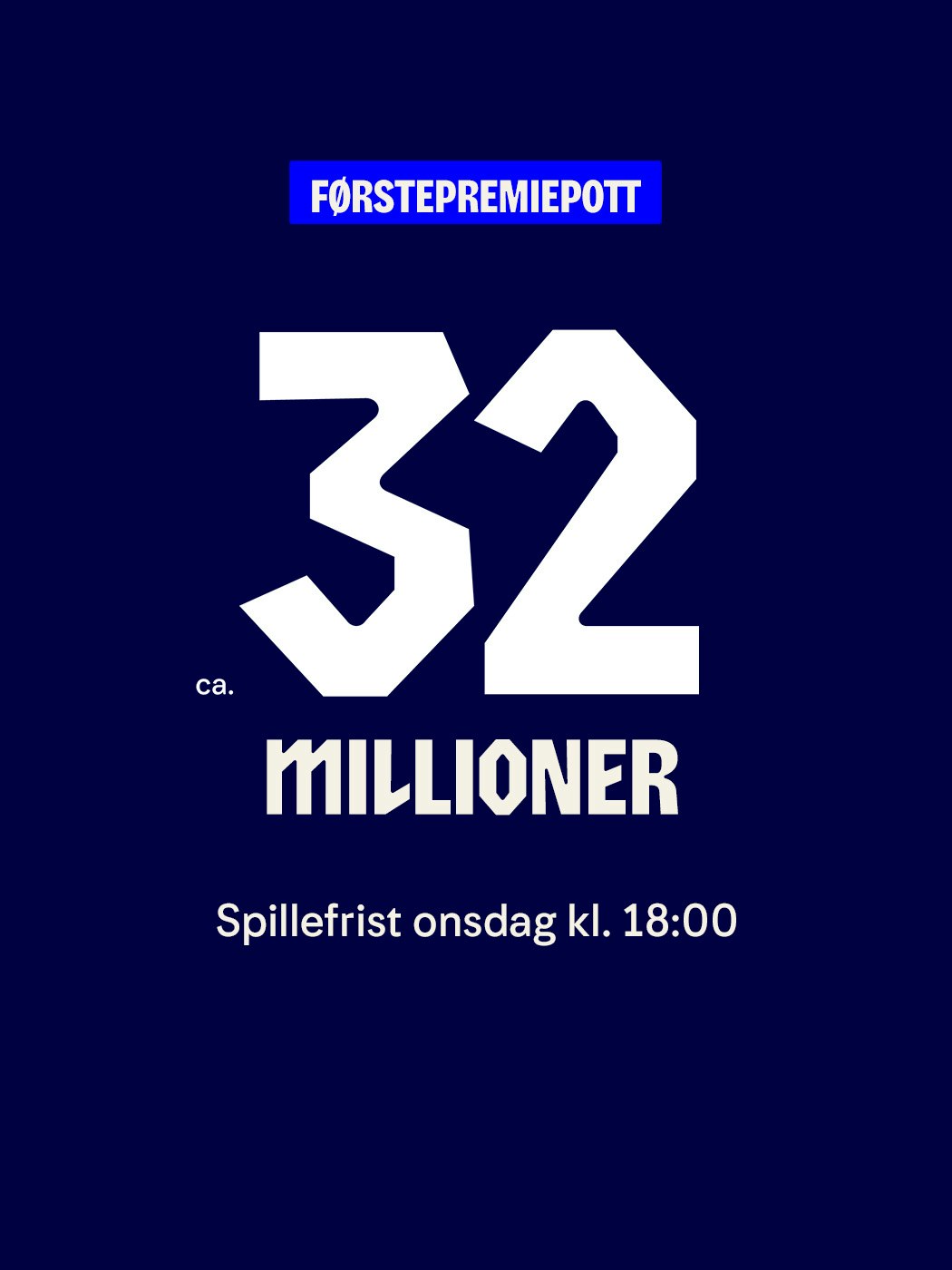 Vikinglotto. Førstepremiepott ca 32 millioner, spillefrist onsdag kl. 18:00. Vinnersjanse 1. premie: 1:61 mill. per rekke - Hjelpelinjen.no. Spill her