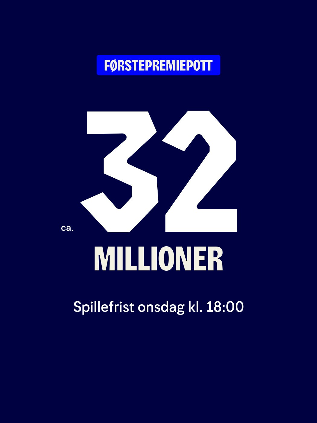 Vikinglotto. Førstepremiepott ca 32 millioner, spillefrist onsdag kl. 18:00. Vinnersjanse 1. premie: 1:61 mill. per rekke - Hjelpelinjen.no. Spill her