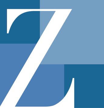 Large white letter Z on a blue background