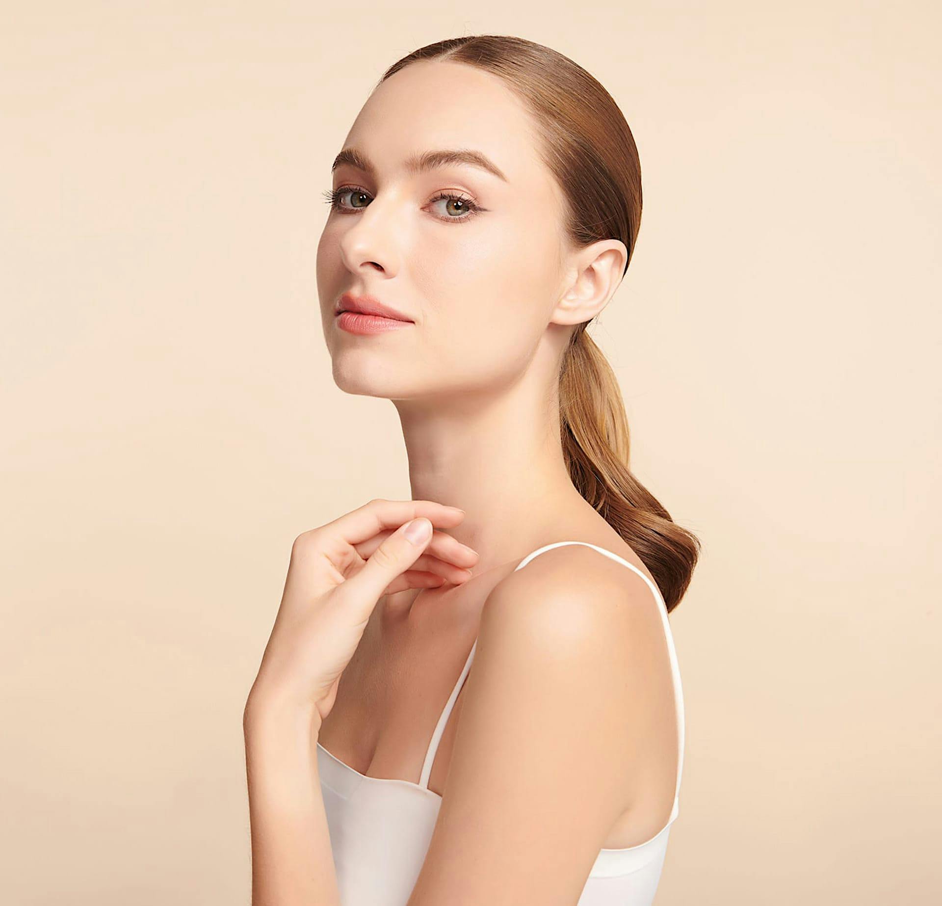 Woman with hair in ponytail