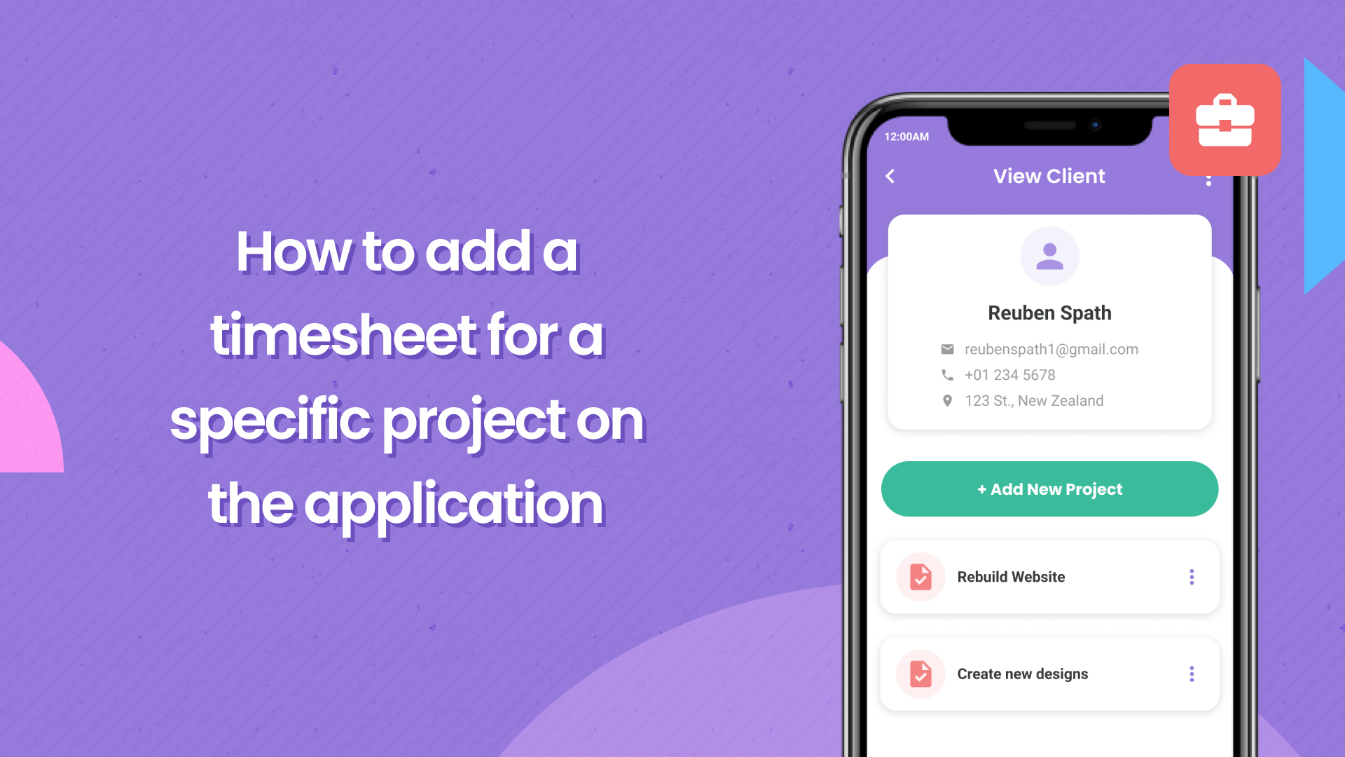 How to add a timesheet for a specific project - Application