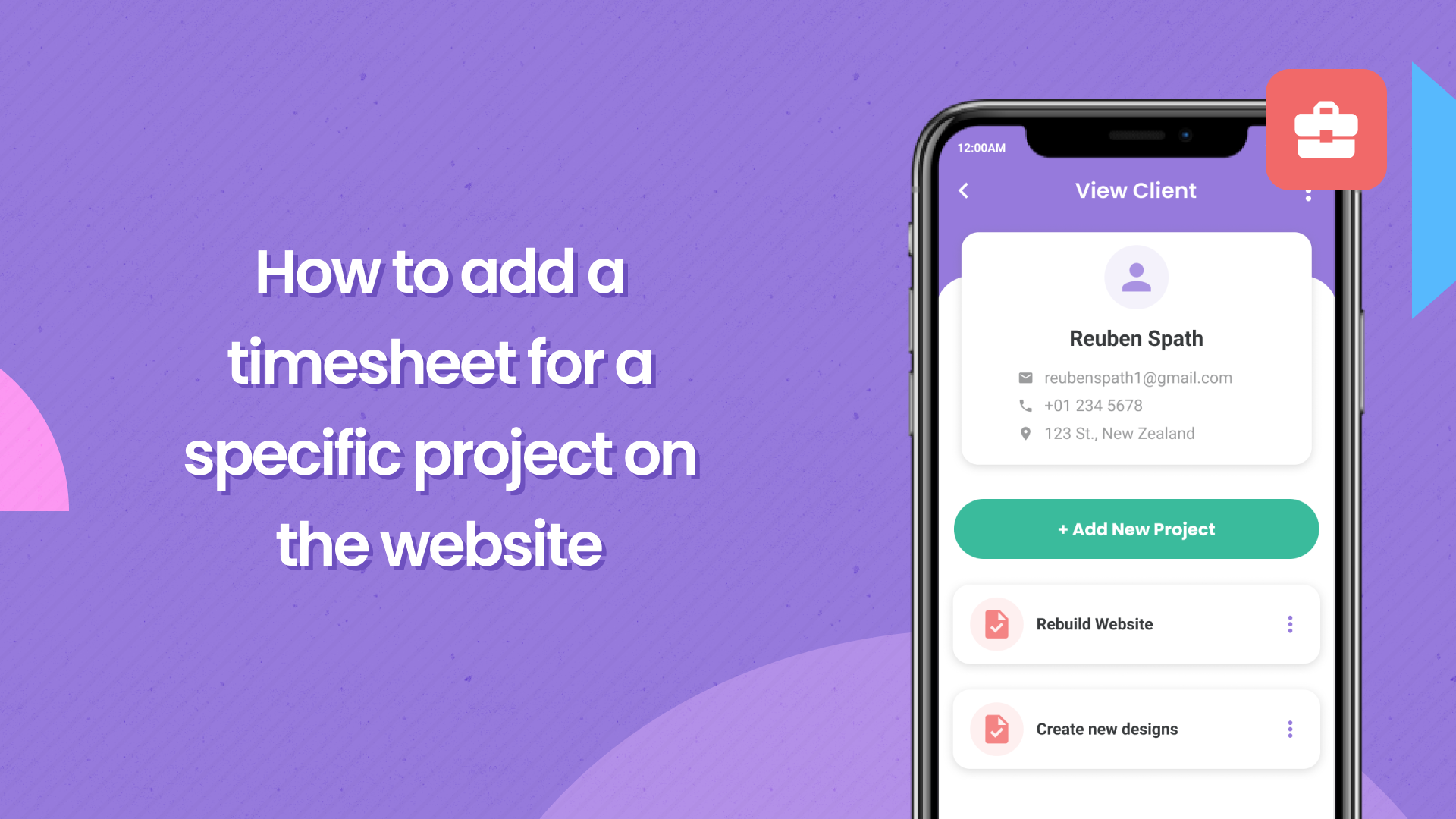 How to add a TimeSheet for a specific project - Website
