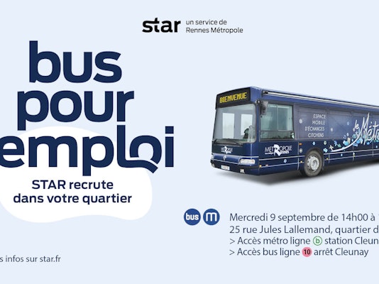 image descriptive bus pour l'emploi mercredi 9 septembre 14h à 17h 25 rue Jules Lallemand, quartier Cleunay