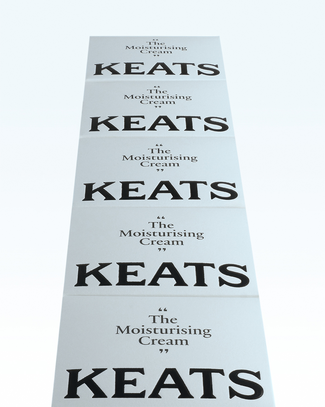 Keats The Moisturising Cream row of white product cartons packaging design by Two Times Elliott