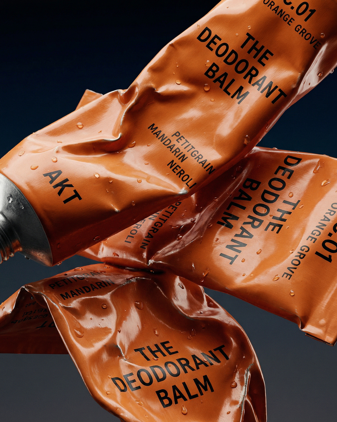 AKT visual identity branding close-up on twisted packaging, design by Two Times Elliott