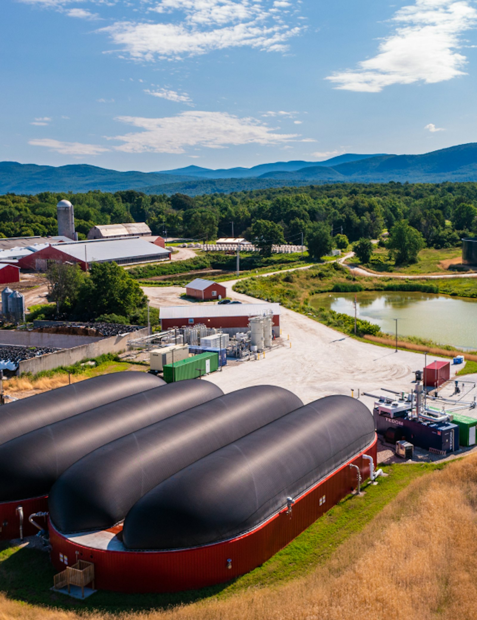 Anaerobic digestion facility on a farm, generating renewable energy from food waste recycling