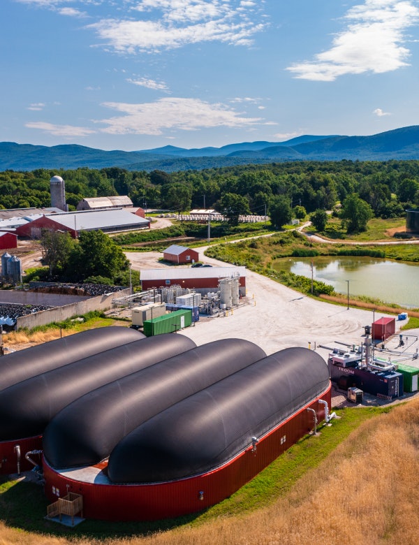 Anaerobic digestion facility on a farm, generating renewable energy from food waste recycling