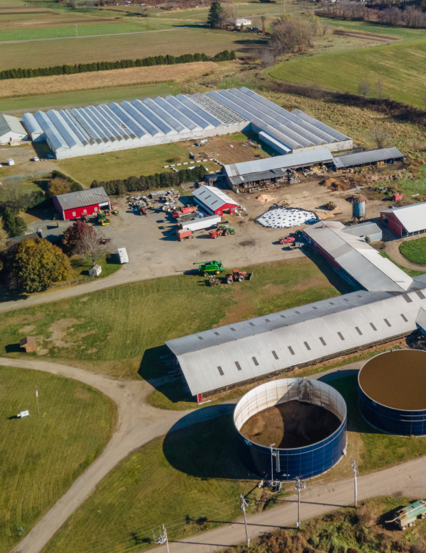 Anaerobic digestion facility on a farm, generating renewable energy from food waste recycling