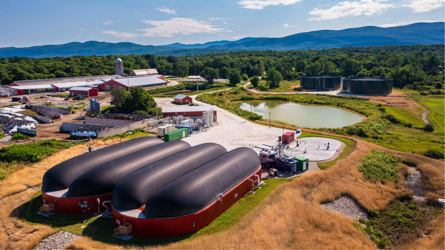 Anaerobic digestion facility on a farm, generating renewable energy from food waste recycling