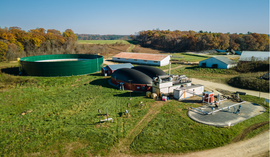 Anaerobic digestion facility on a farm, generating renewable energy from food waste recycling