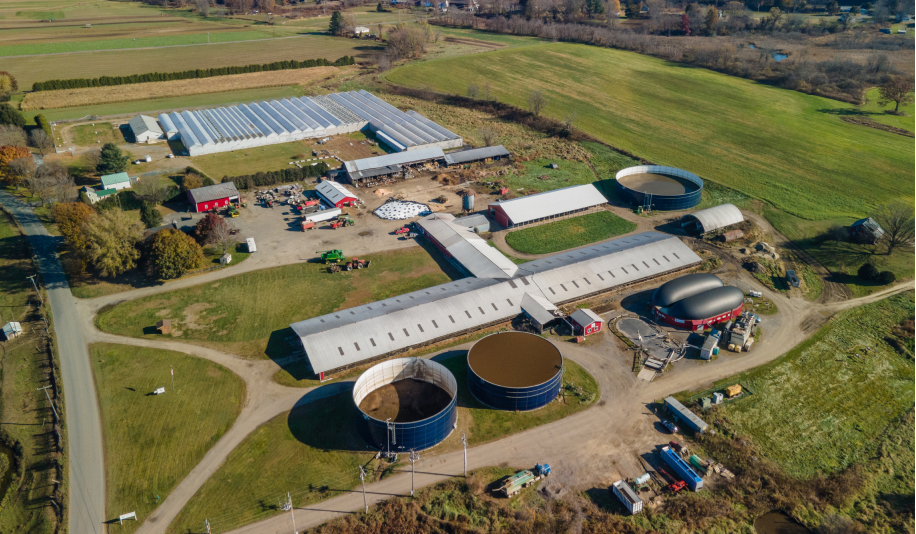 Anaerobic digestion facility on a farm, generating renewable energy from food waste recycling