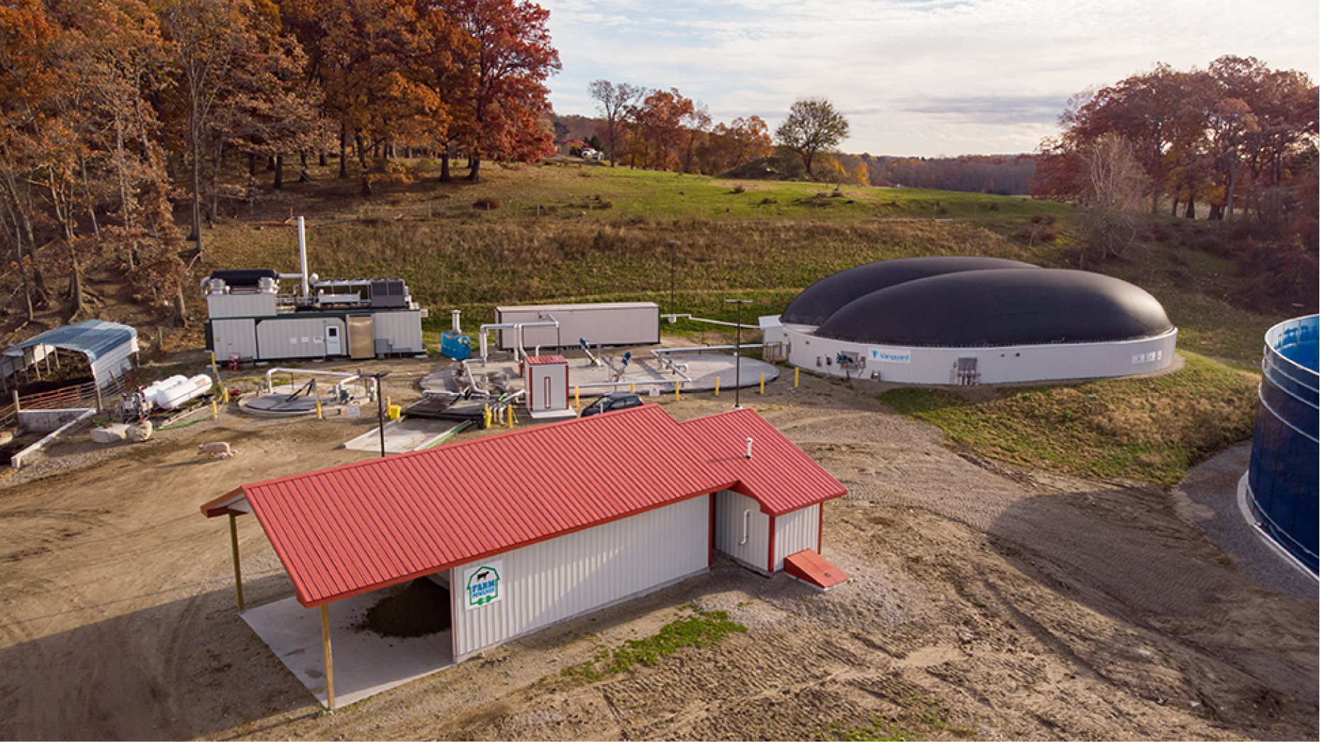 Anaerobic digestion facility on a farm, generating renewable energy from food waste recycling