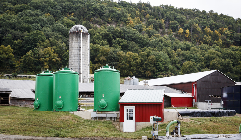 Anaerobic digestion facility on a farm, generating renewable energy from food waste recycling