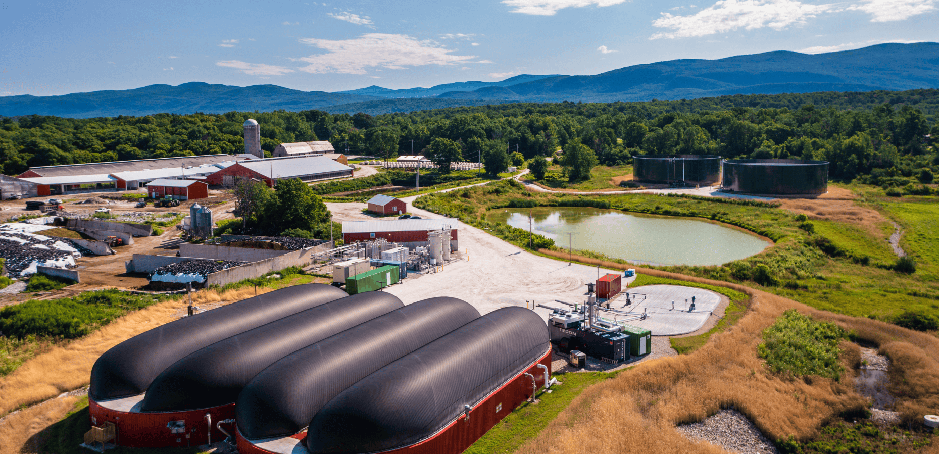 Anaerobic digestion facility on a farm, generating renewable energy from food waste recycling