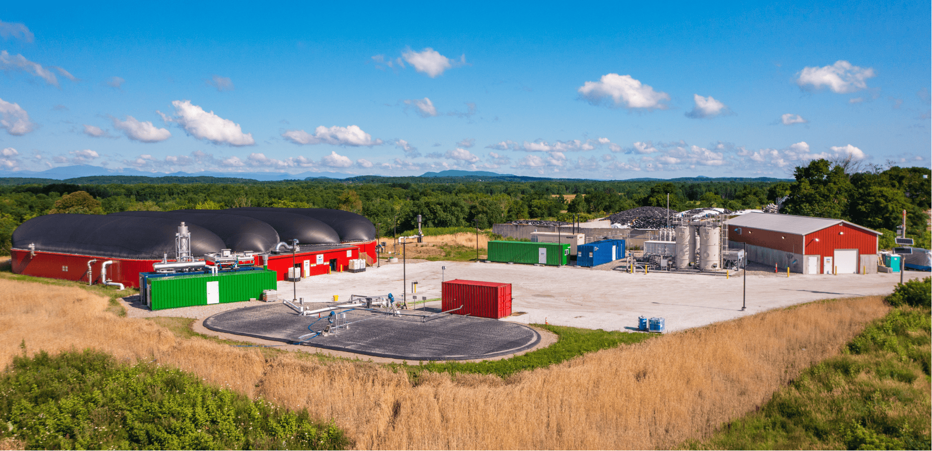 Anaerobic digestion facility on a farm, generating renewable energy from food waste recycling