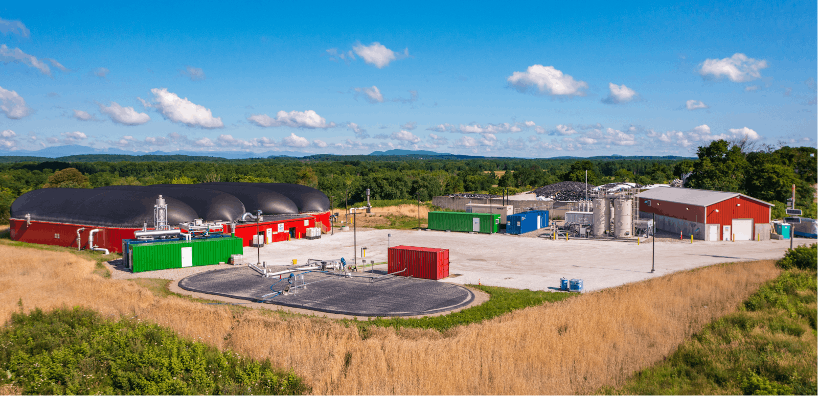 Anaerobic digestion facility on a farm, generating renewable energy from food waste recycling