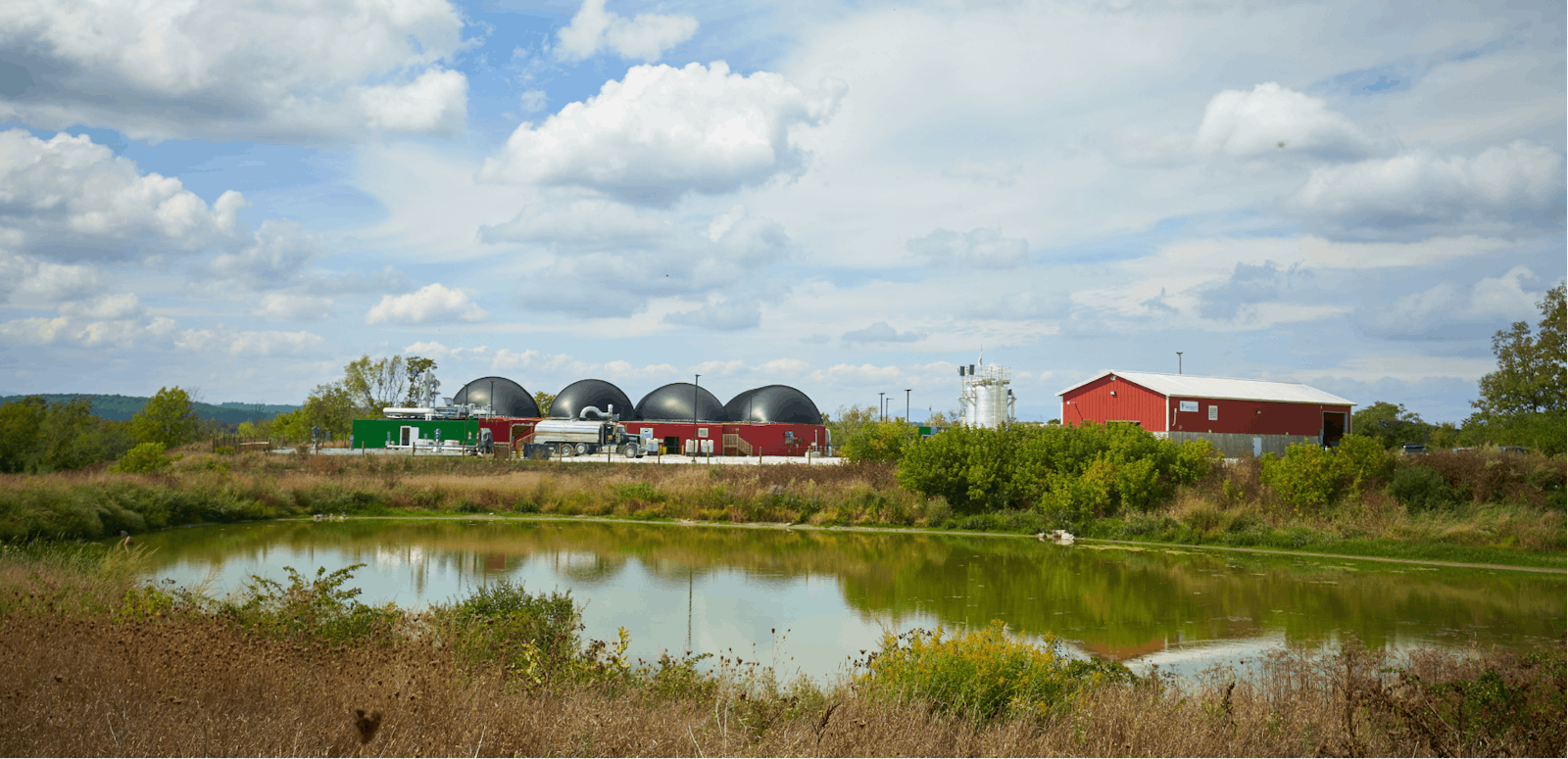 Anaerobic digestion facility on a farm, generating renewable energy from food waste recycling