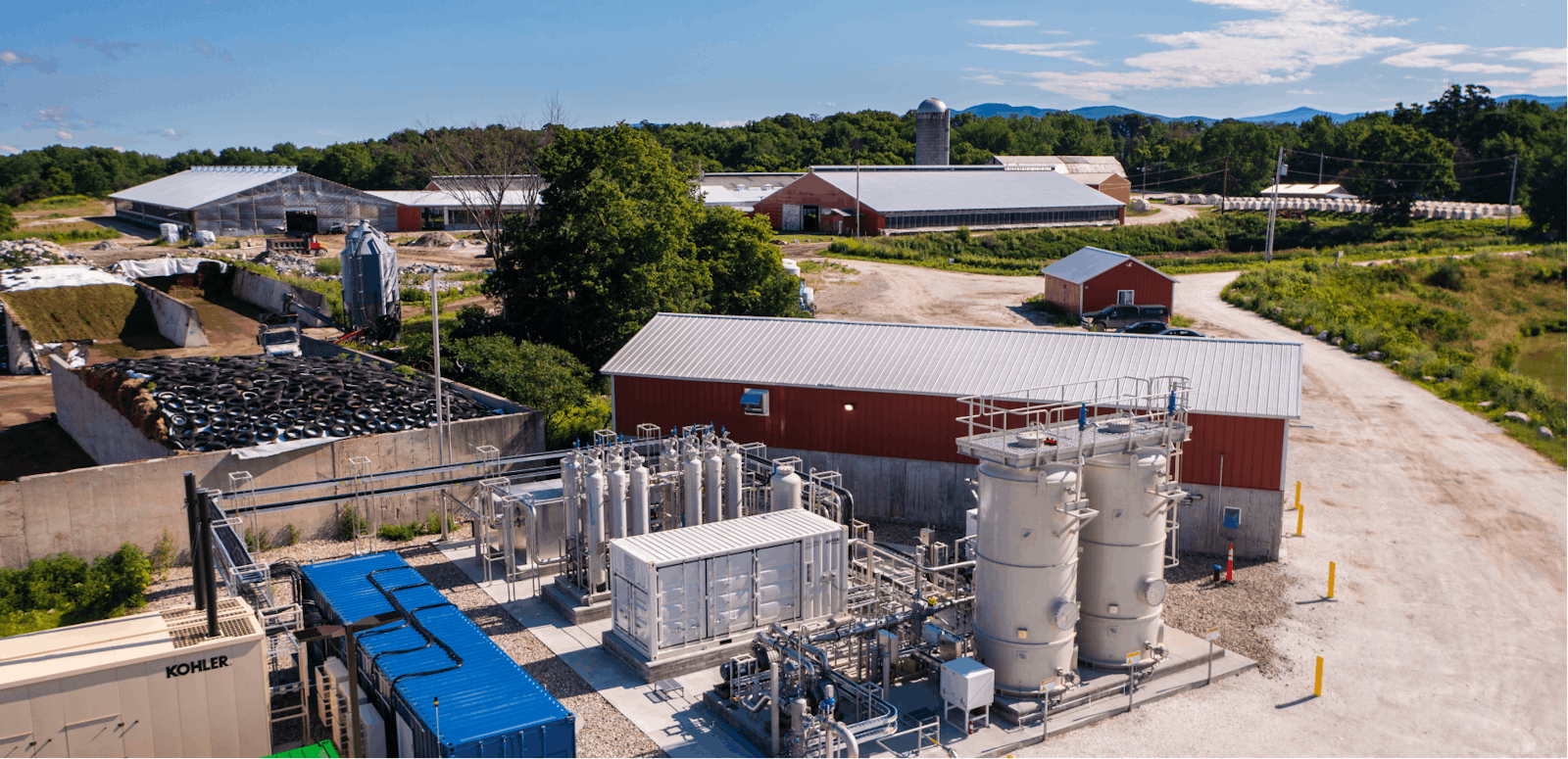 Anaerobic digestion facility on a farm, generating renewable energy from food waste recycling
