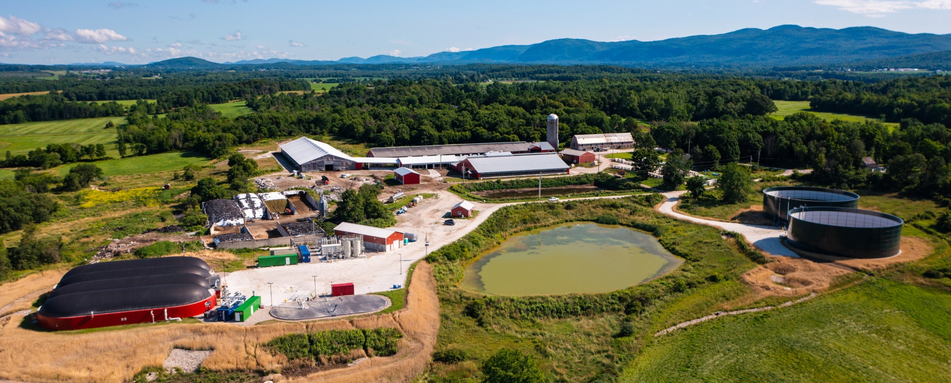 Anaerobic digestion facility on a farm, generating renewable energy from food waste recycling