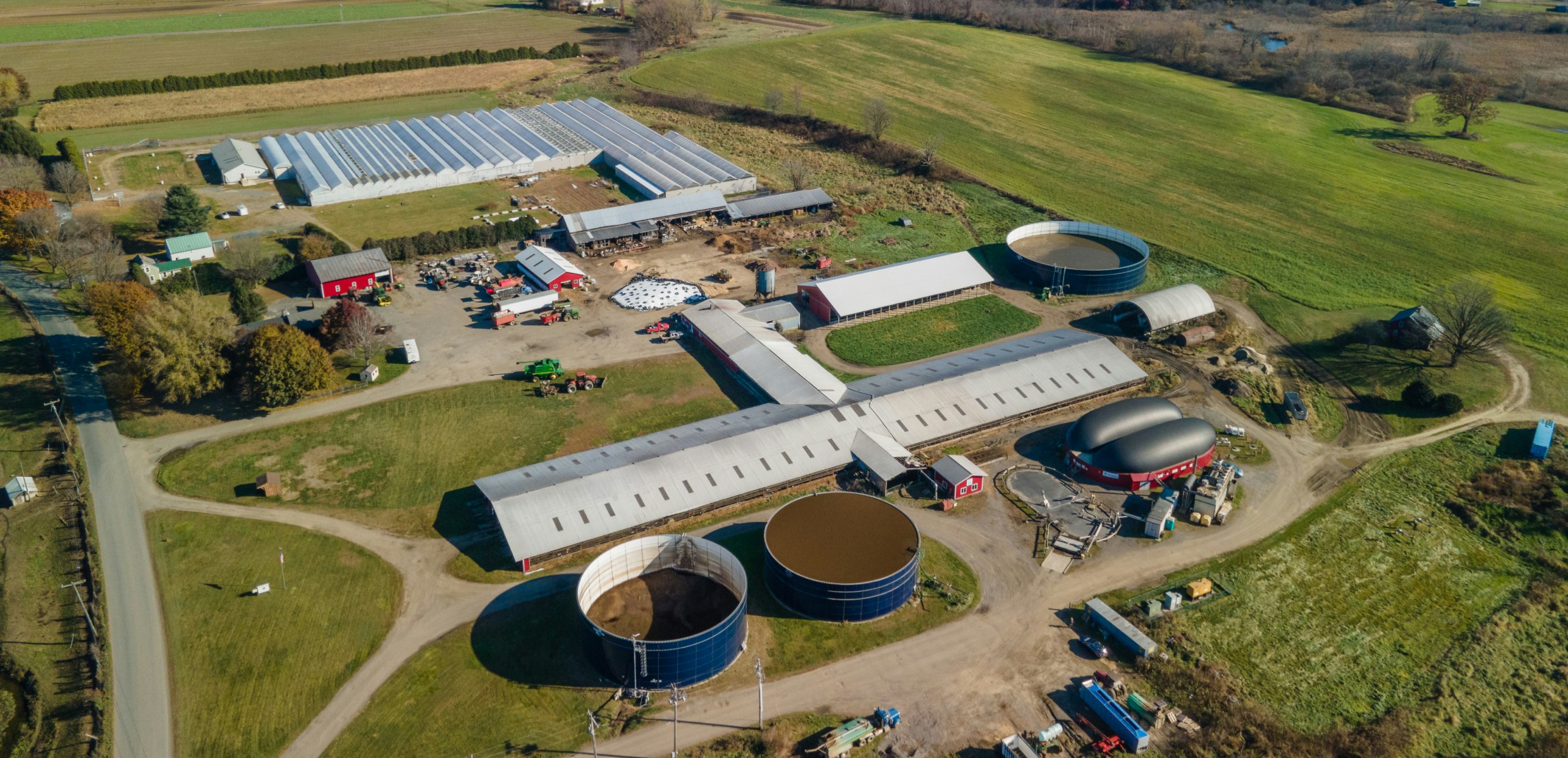 Anaerobic digestion facility on a farm, generating renewable energy from food waste recycling