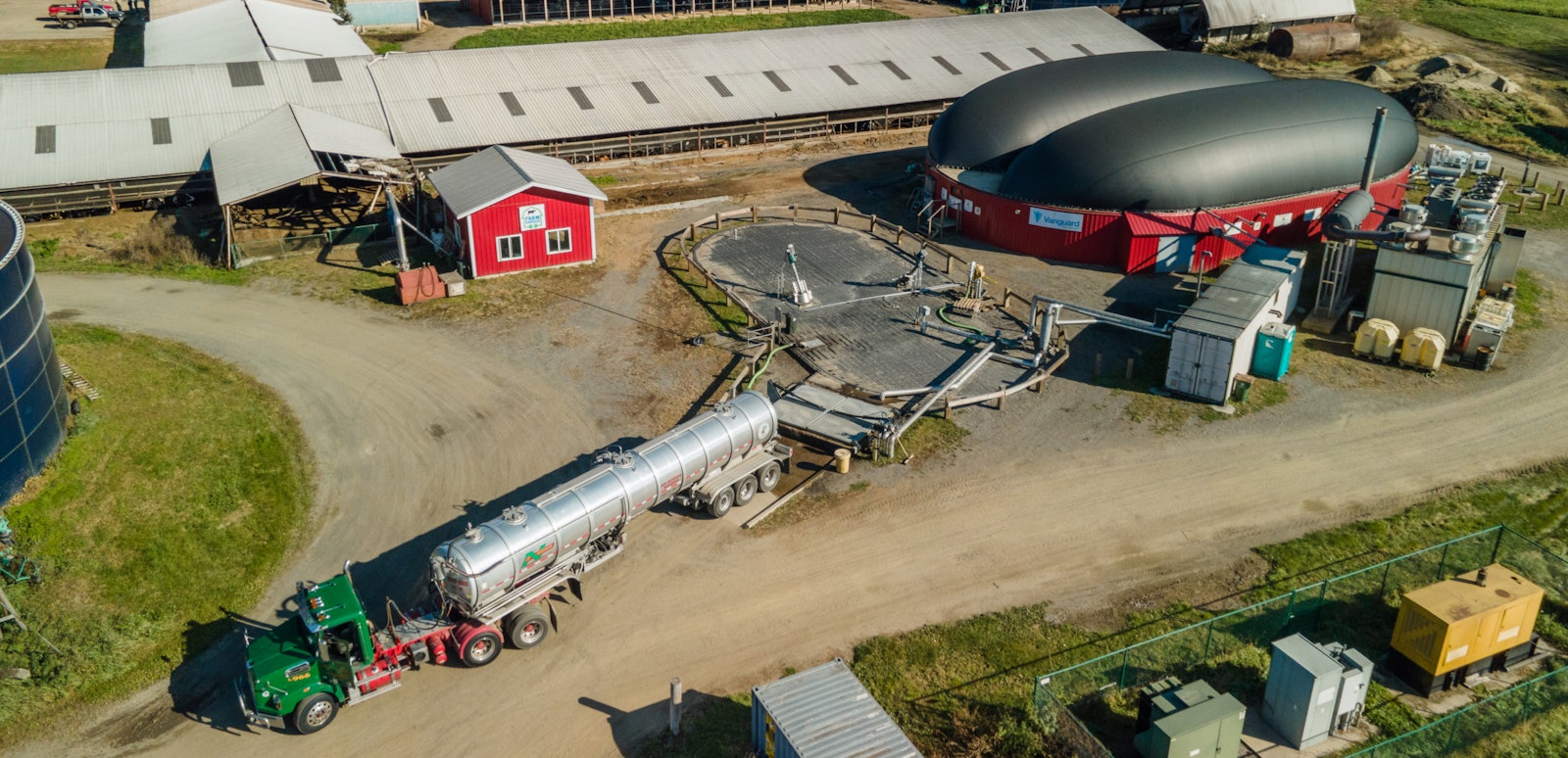 Anaerobic digestion facility on a farm, generating renewable energy from food waste recycling
