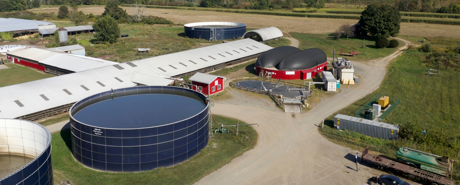 Anaerobic digestion facility on a farm, generating renewable energy from food waste recycling