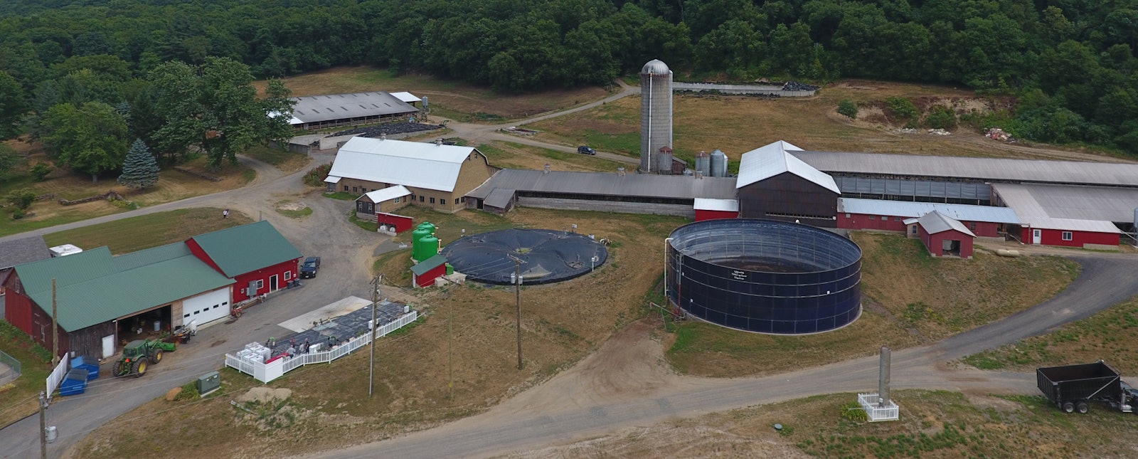 Anaerobic digestion facility on a farm, generating renewable energy from food waste recycling