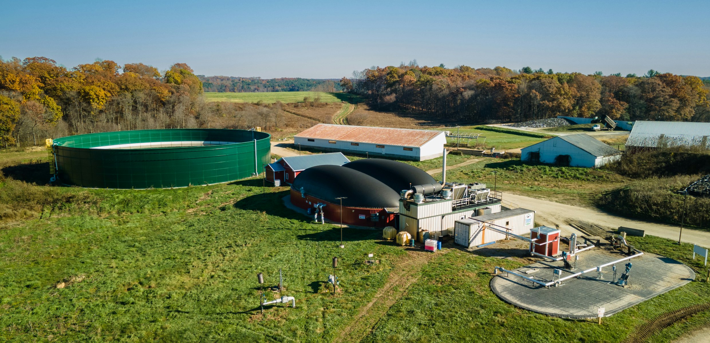 Anaerobic digestion facility on a farm, generating renewable energy from food waste recycling