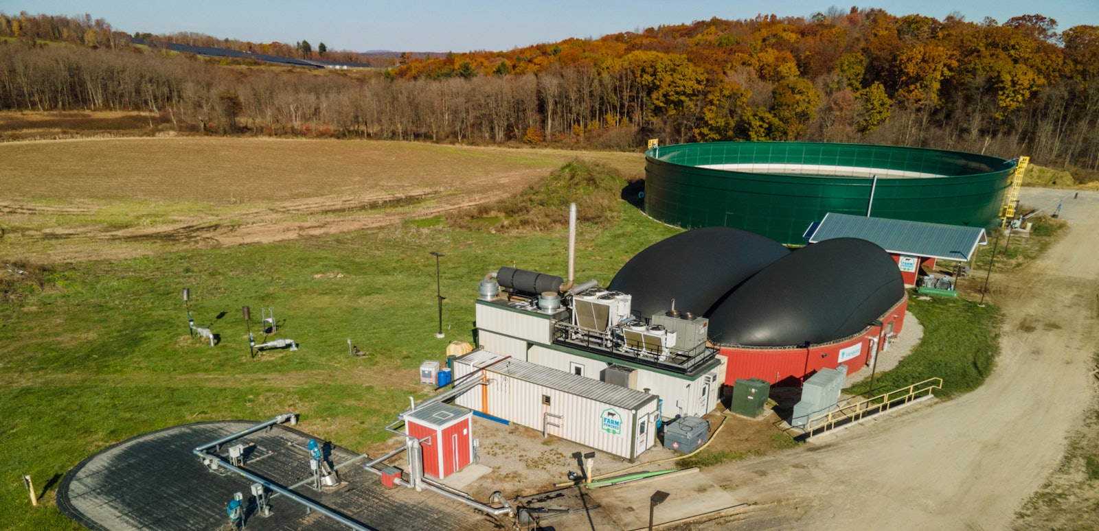 Anaerobic digestion facility on a farm, generating renewable energy from food waste recycling