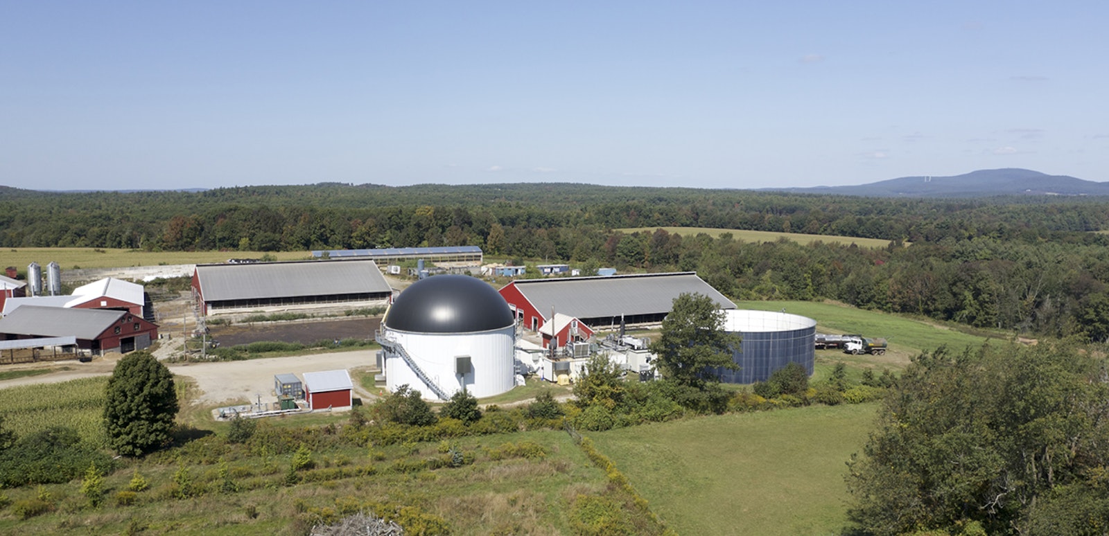 Anaerobic digestion facility on a farm, generating renewable energy from food waste recycling