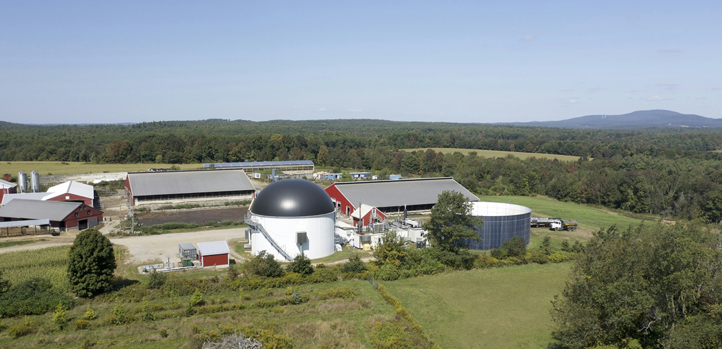 Anaerobic digestion facility on a farm, generating renewable energy from food waste recycling