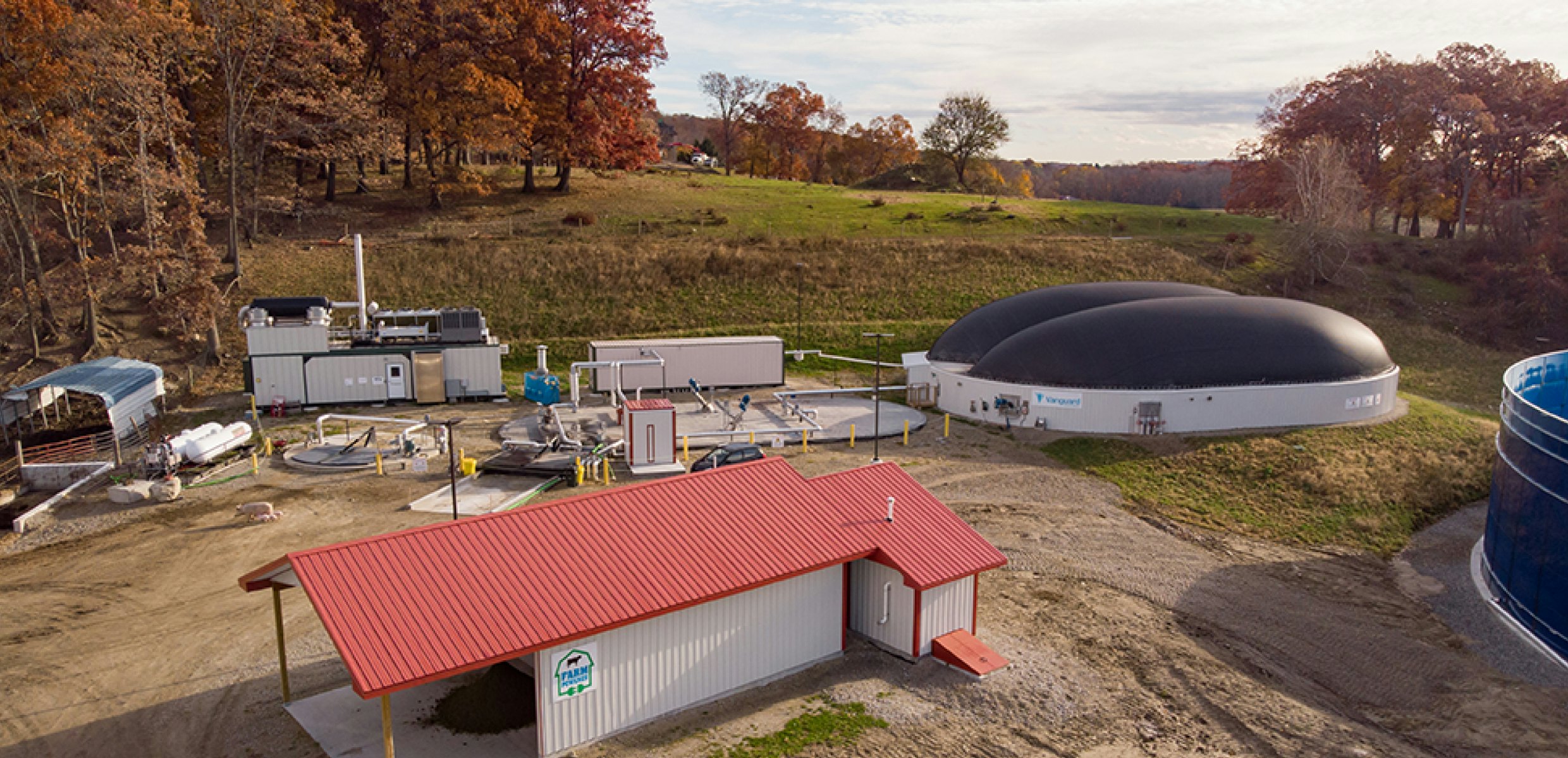 Anaerobic digestion facility on a farm, generating renewable energy from food waste recycling