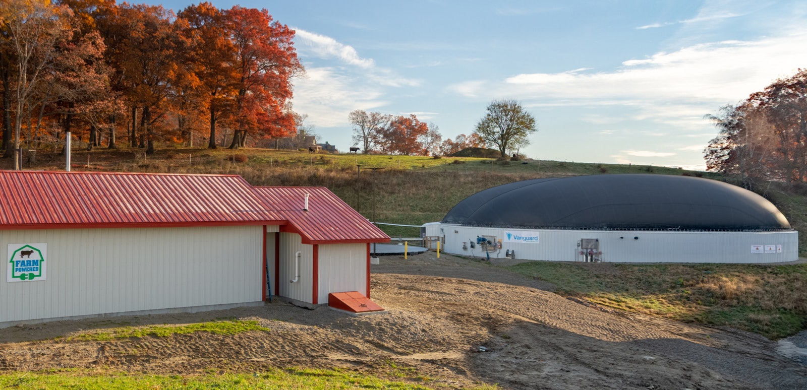 Anaerobic digestion facility on a farm, generating renewable energy from food waste recycling