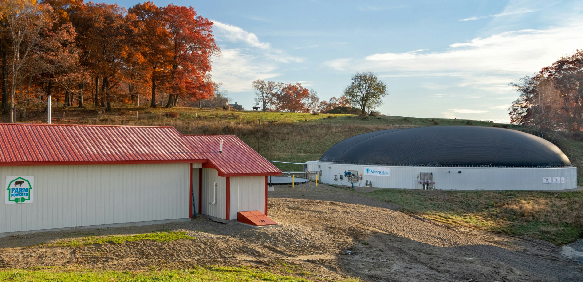 Anaerobic digestion facility on a farm, generating renewable energy from food waste recycling