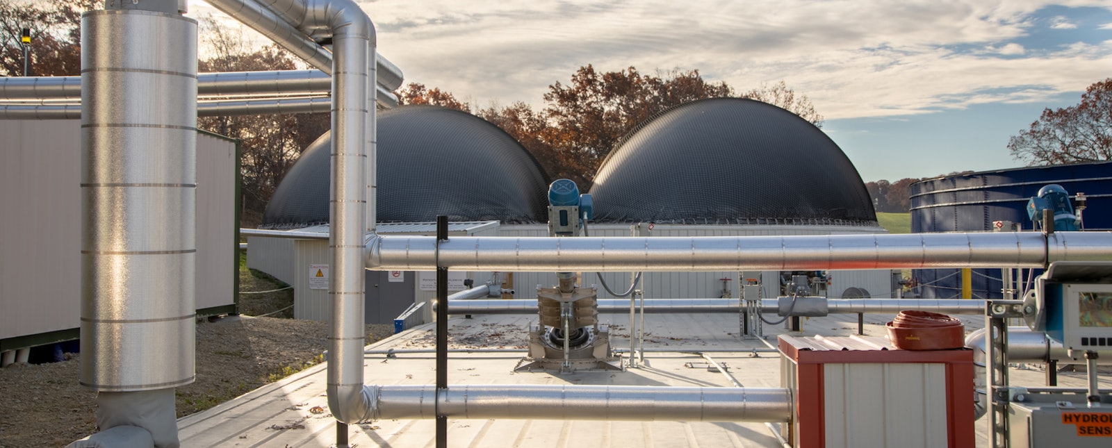 Anaerobic digestion facility on a farm, generating renewable energy from food waste recycling